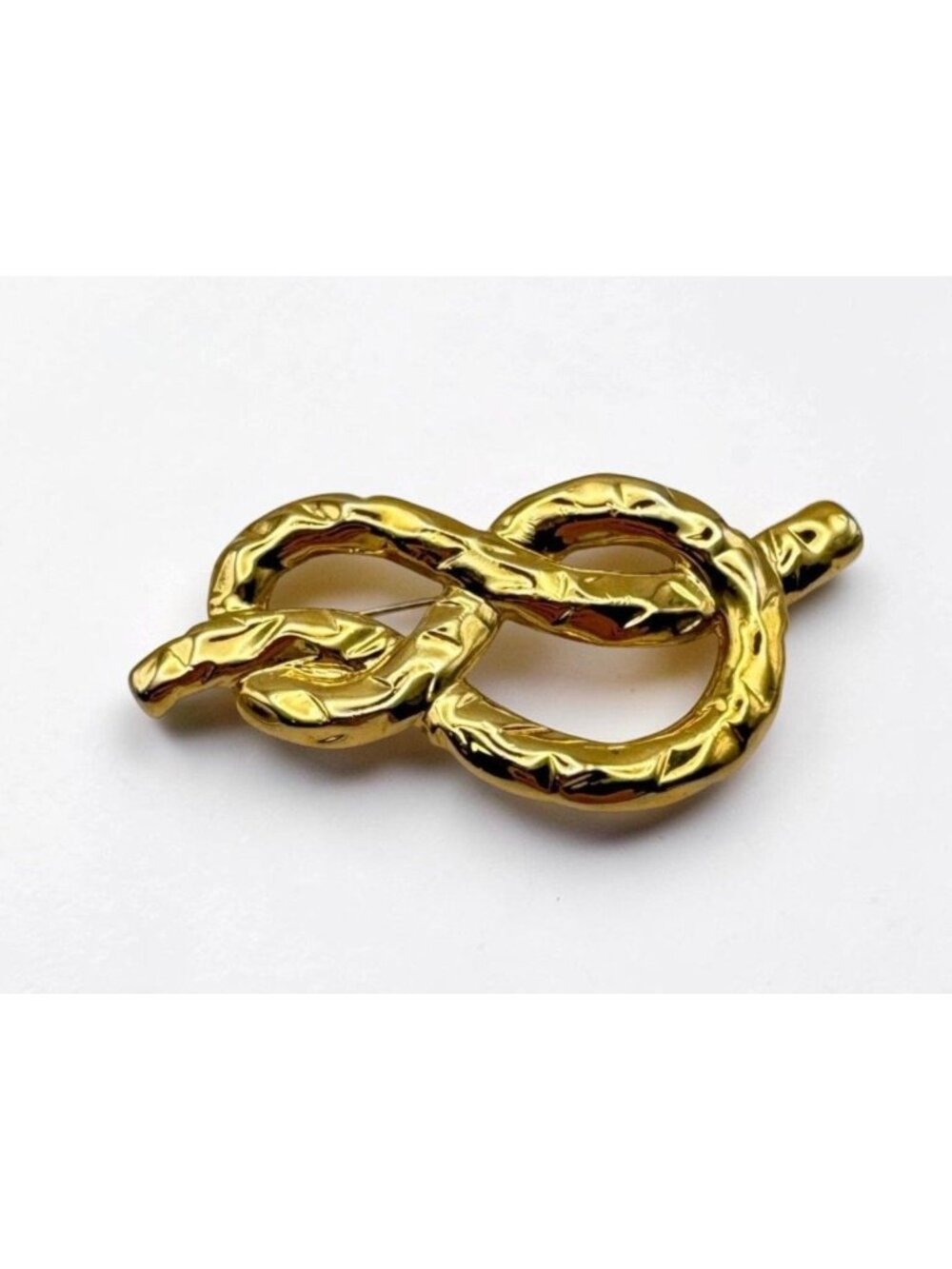 Vintage Gold Tone Knot Brooch Textured Hammered Nautical Inspired Pin